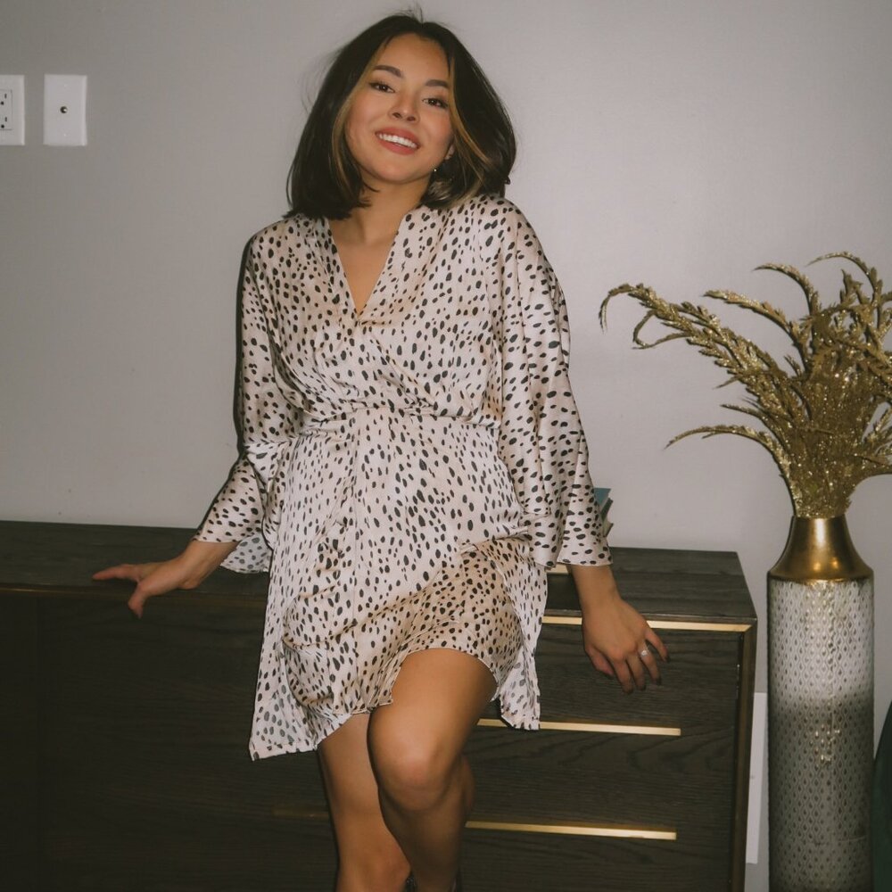 Cape Sleeve Print Dress